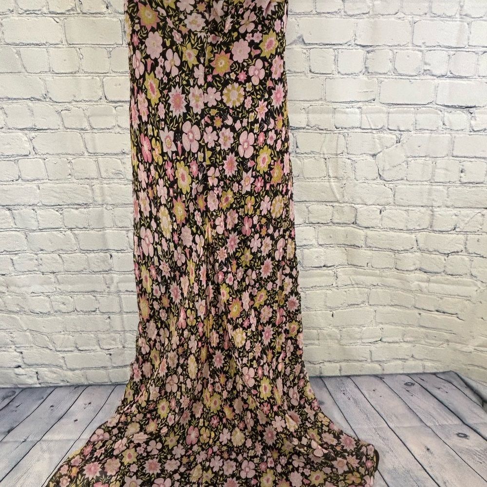 Shoshanna Black Pink Yellow Floral Silk Sweetheart Boho Festival Maxi Dress 10 - Picture 2 of 10